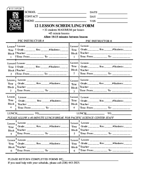 Pacific Science Center Lesson Scheduling Form