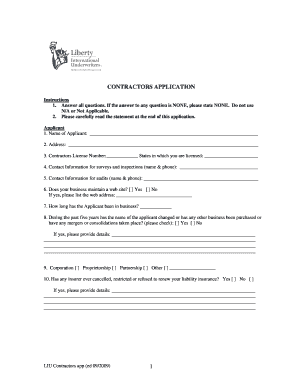Contractors Application Form