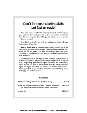 Use It! Don't Lose It! Daily Algebra Practice