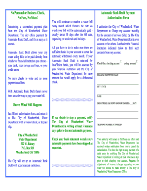 Automatic Bank Draft Authorization Form