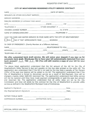 City of Weatherford Residence Utility Service Contract