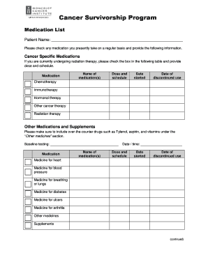 Cancer Survivorship Program Medication List