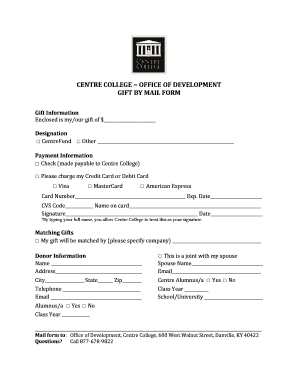 Centre College Gift By Mail Form