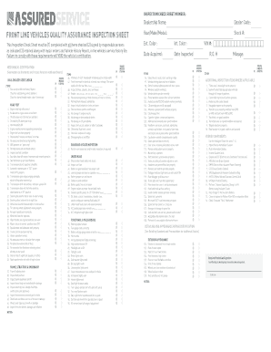 Vehicle Quality Assurance Inspection Sheet