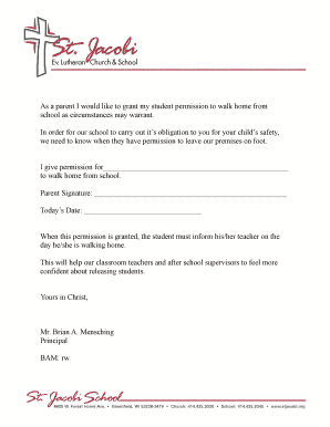 Student Walk Home Permission Form