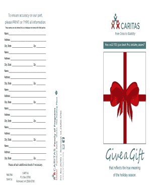 Caritas Holiday Gift Donation Form