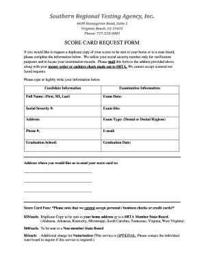 Score Card Request Form