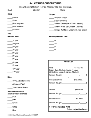 4-H Awards Order Form