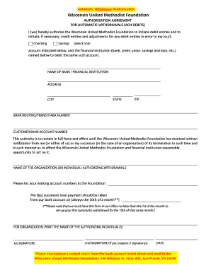 Automatic Withdrawal Authorization Agreement