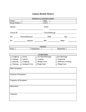 Animal Health History Form