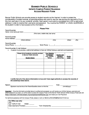 Banner Public Schools Parent Portal Access Request Form