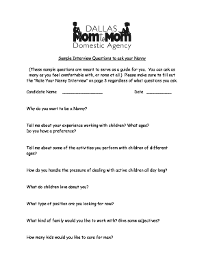 Nanny Interview Questions and Evaluation Form