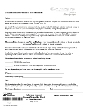 Consent/Refusal for Blood Transfusion