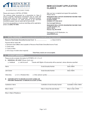 New Account Application for Resource Real Estate Diversified Income Fund