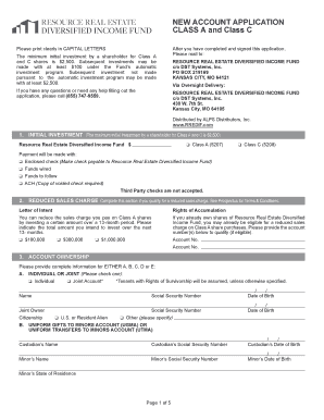 Resource Real Estate Diversified Income Fund New Account Application