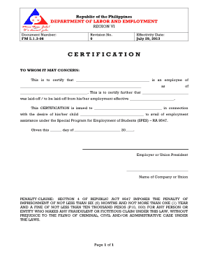 Philippines Employment Certification