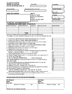 Village of Fayette Income Tax Return