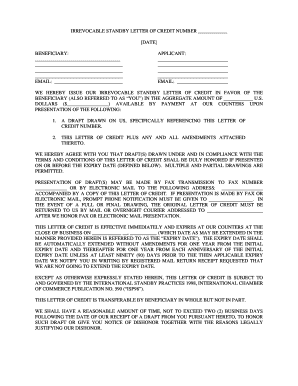 Irrevocable Standby Letter of Credit