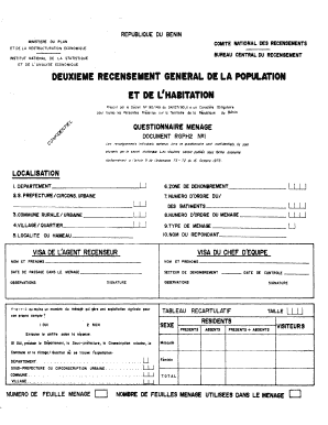 Questionnaire du Recensement Général de la Population et de l'Habitation du Bénin