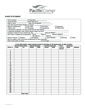 Workers' Compensation Wage Statement