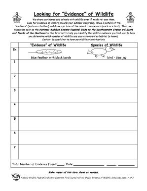 Evidence of Wildlife Activity Sheet