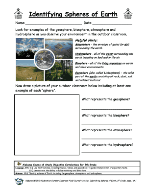 Identifying Spheres of Earth Worksheet