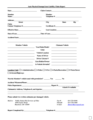 Auto Physical Damage/Auto Liability Claim Report