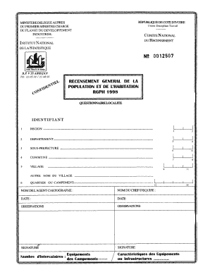 Formulaire de Recensement Général de la Population et de l'Habitation