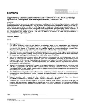 Siemens SIMATIC TP 170A License Agreement