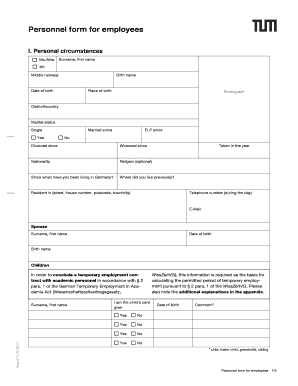 Personalbogen für Mitarbeiter