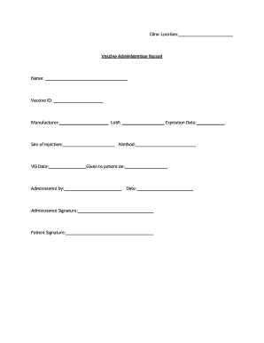 Vaccine Administration Record Form