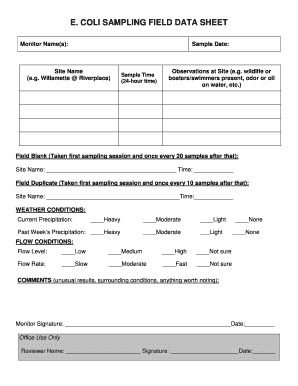 E. Coli Sampling Field Data Sheet