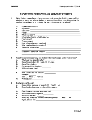 Report Form for Search and Seizure of Students