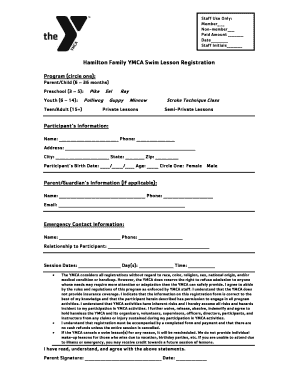 Hamilton Family YMCA Swim Lesson Registration