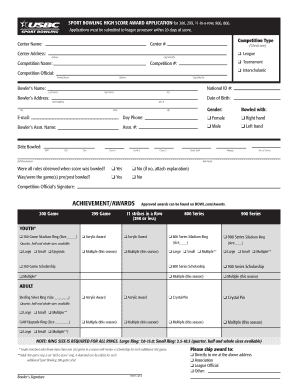 Sport Bowling High Score Award Application