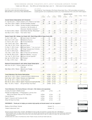 Wisconsin Union Theater 2011-2012 Season Order Form