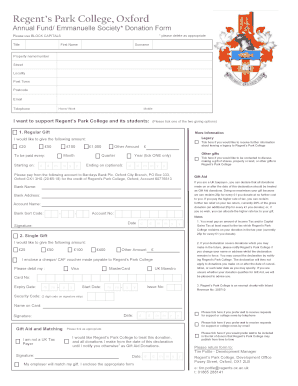 Regent’s Park College Donation Form