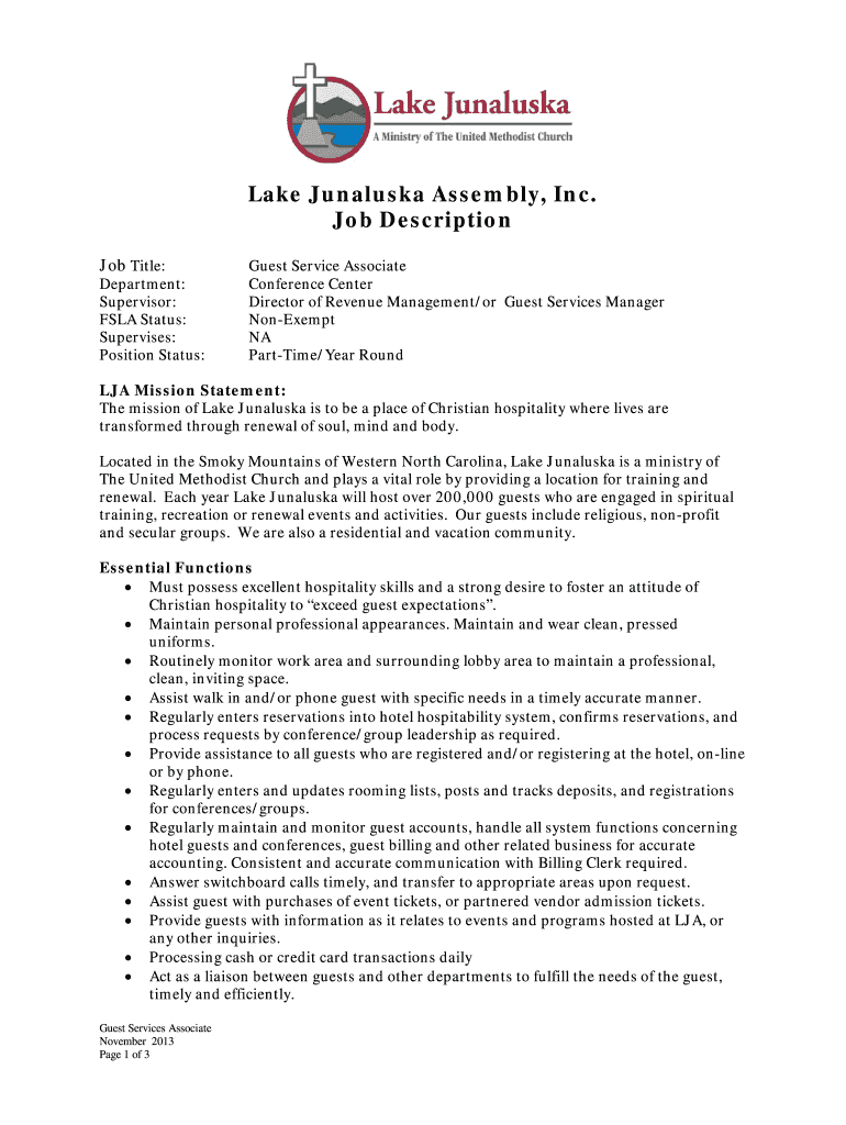 Fillable Online Working at Lake Junaluska Assembly, Inc Employee