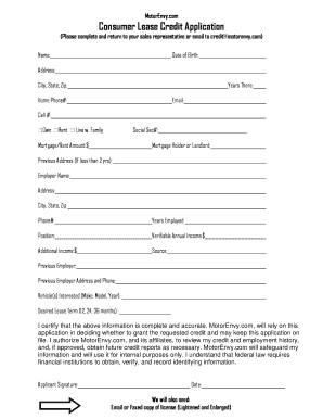 MotorEnvy Consumer Lease Credit Application