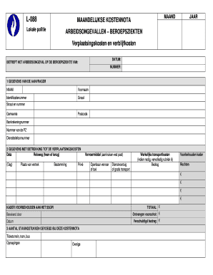 L-088 Maandelijkse kostennota arbeidsongelukken – beroepsziekten