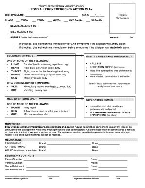 Food Allergy Emergency Action Plan