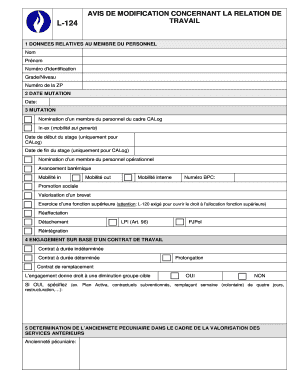 AVIS DE MODIFICATION CONCERNANT LA RELATION DE TRAVAIL