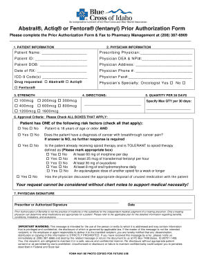 Abstral Actiq Fentora Prior Authorization Form