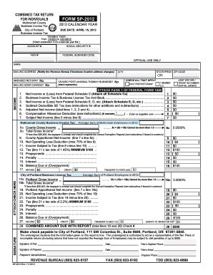 Combined Tax Return for Individuals Form SP-2012