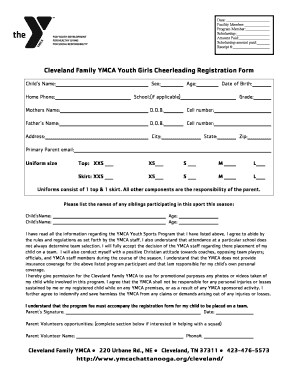 Cleveland Family YMCA Youth Girls Cheerleading Registration Form - ymcachattanooga