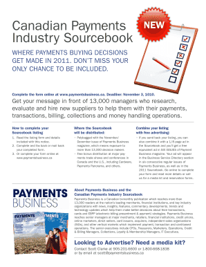 Canadian Payments Industry Sourcebook Listing Form