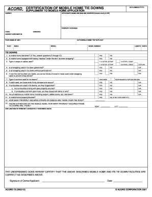 ACORD Mobile Home Tie Down Certification