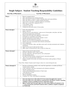 Student Teaching Responsibility Guidelines