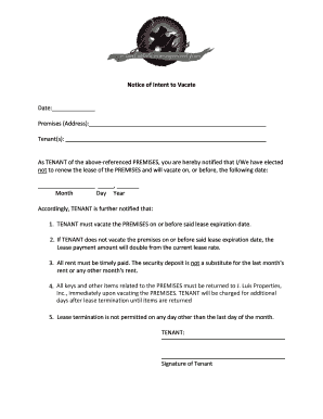 Notice of Intent to Vacate
