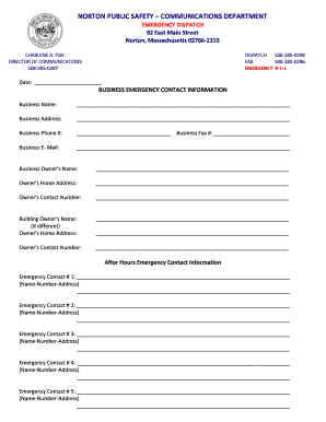 Business Emergency Contact Information Form